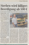 Zeitungsbericht in der Tiroler Tageszeitung  über den Markteintritt der Bestattung Unschwarz